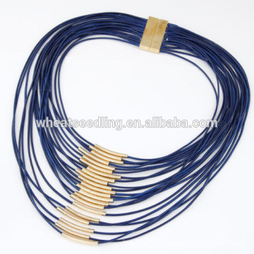 High quality fashion multi-strand thick wax cord charm necklace with small copper tube